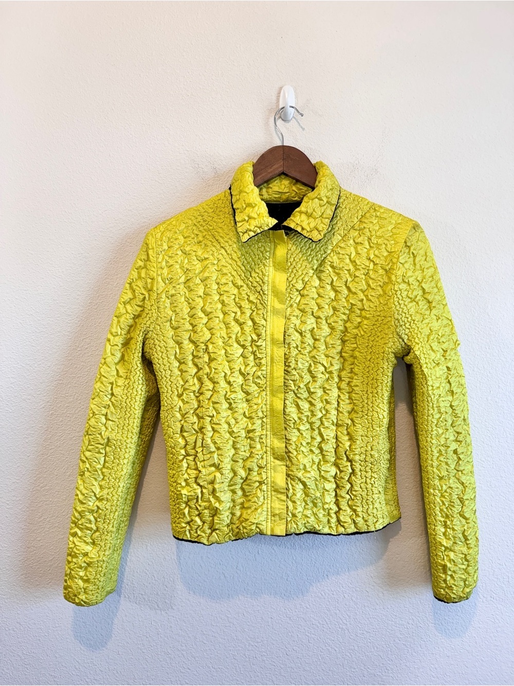 UBU Reversible Crinkle Zip Jacket Textured Avant Garde Travel Black Yellow S F83 - Picture 11 of 13